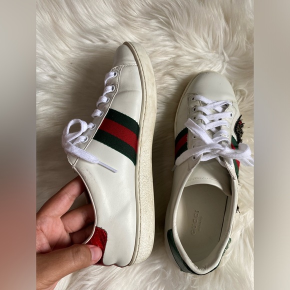 Gucci Shoes Ace Embroidered Arrow White Leather Sneakers Size 8.5 Us Unisex 39 - Picture 6 of 14